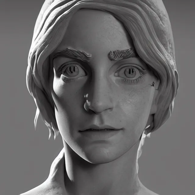 Image similar to marble sculpture of emma watson as an elf warrior, realistic, unreal engine render, octane render, hyper realistic, photo, 8 k, cinematic lighting