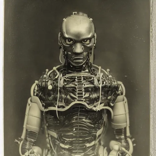 Image similar to A Japanese cyborg, ambrotype