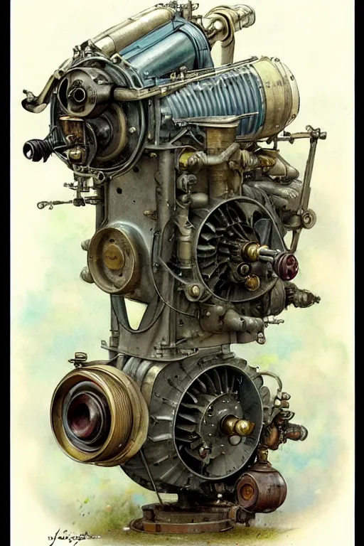 Prompt: (((((1950s rotary airplane engine. muted colors.))))) by Jean-Baptiste Monge !!!!!!!!!!!!!!!!!!!!!!!!!!!