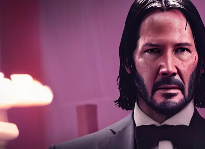 Prompt: john wick as a woman, award winning shot, close up, action movie