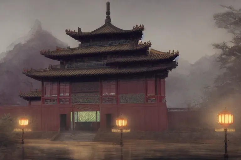 Prompt: Chinese palace, cinematic lighting, dramatic atmosphere, by Craig Mullins, 4k resolution, trending on artstation