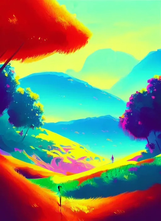 Prompt: painting of a colorful landscape full of friends, digital painting, artstation, concept art, hd, illustration, art by tokenin, trending on instagram