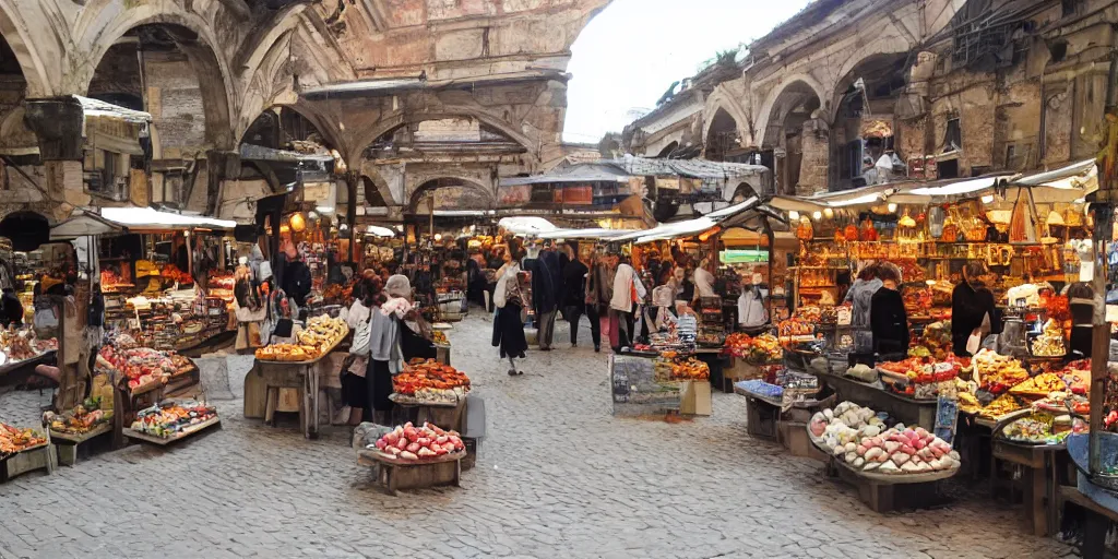 Prompt: Ancient roman market bazaar
