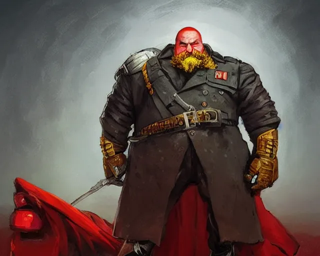 Image similar to portrait of doctor ivo robotnik as a communist general, epic, tragic, dark fantasy art, fantasy, pretty, hd shot, digital portrait, beautiful, artstation, comic style, by artgerm, guy denning, jakub rozalski, magali villeneuve and charlie bowater