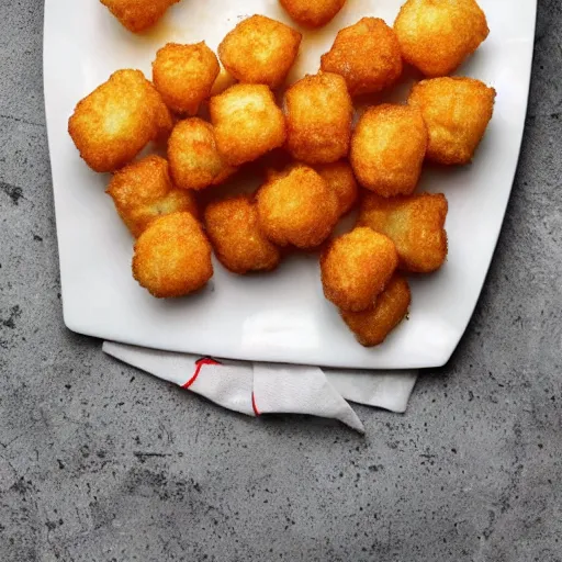 Image similar to food photo of channing tatum's face as giant tater tot on a plate with ketchup