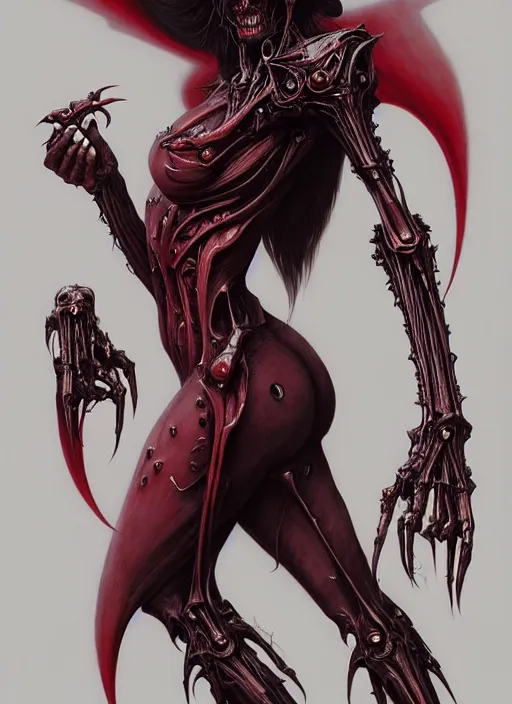 Image similar to masterpiece, vampiric succubus girl concept art, stylized, doom, elegant, imperial, epic, intricate art by artgerm, boris vallejo, h. r. giger, greg rutkowski, josan gonzalez, zdizslaw beksinski, biomechanical, crimson darkness, hellscape, art nouveau