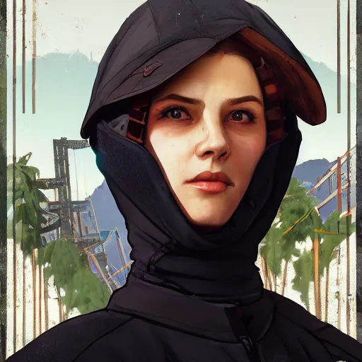 Image similar to Kyrsten Ritter as GTA V Art Cover, highly detailed, digital painting, artstation, concept art, smooth, sharp focus, illustration, ArtStation, art by artgerm and greg rutkowski and alphonse mucha and J. C. Leyendecker and Edmund Blair Leighton and Katsuhiro Otomo and Geof Darrow and Phil hale and Ashley wood and Ilya repin and Charlie Bowater