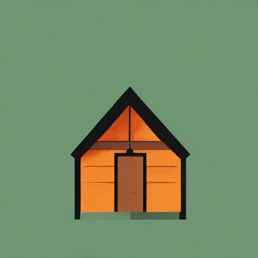 Image similar to a 2 d minimalist illustration of a cabin in the woods