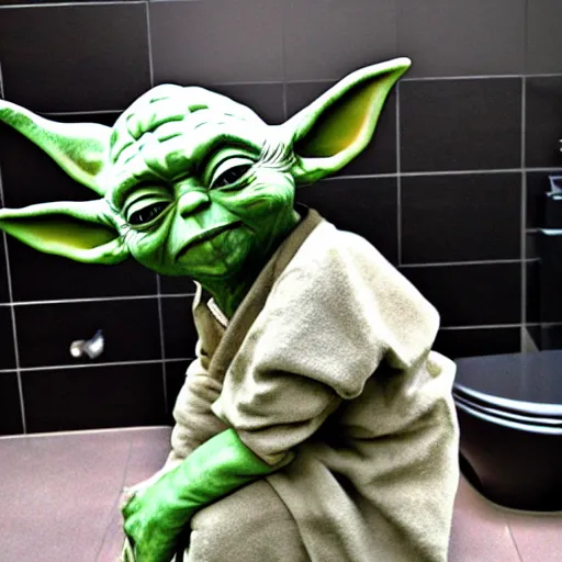 Image similar to yoda sitting on toilett