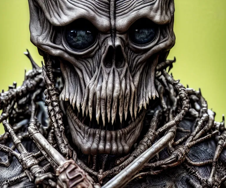 Prompt: photo taken of an epic intricate, ultra detailed, super realistic gritty, hero prop, exquisitely weathered animatronic movie prop of a lifelike sculpture of a nightmarish lifesize version of the grim reaper creature created by weta workshop, full body shot, photorealistic, sharp focus