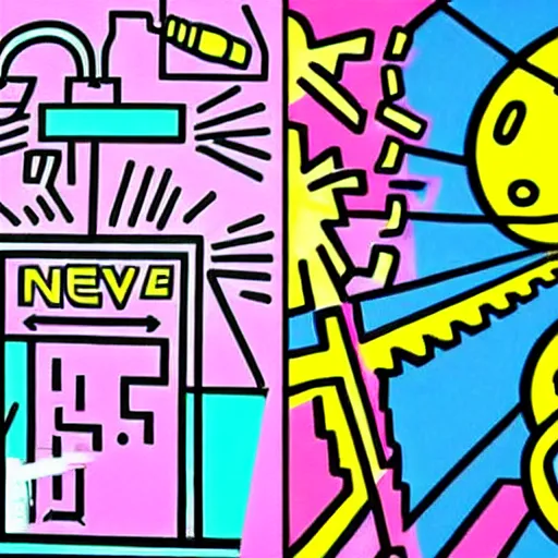 Image similar to synthwave photorealistic russian port curve covey cube neutron patio, by keith haring and jeff koons and georgia o'keefee, lowbrow, cyberpunk, an american propaganda