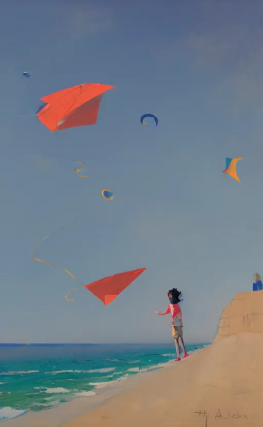Image similar to flying kites at the beach by atey ghailan and garmash, michael