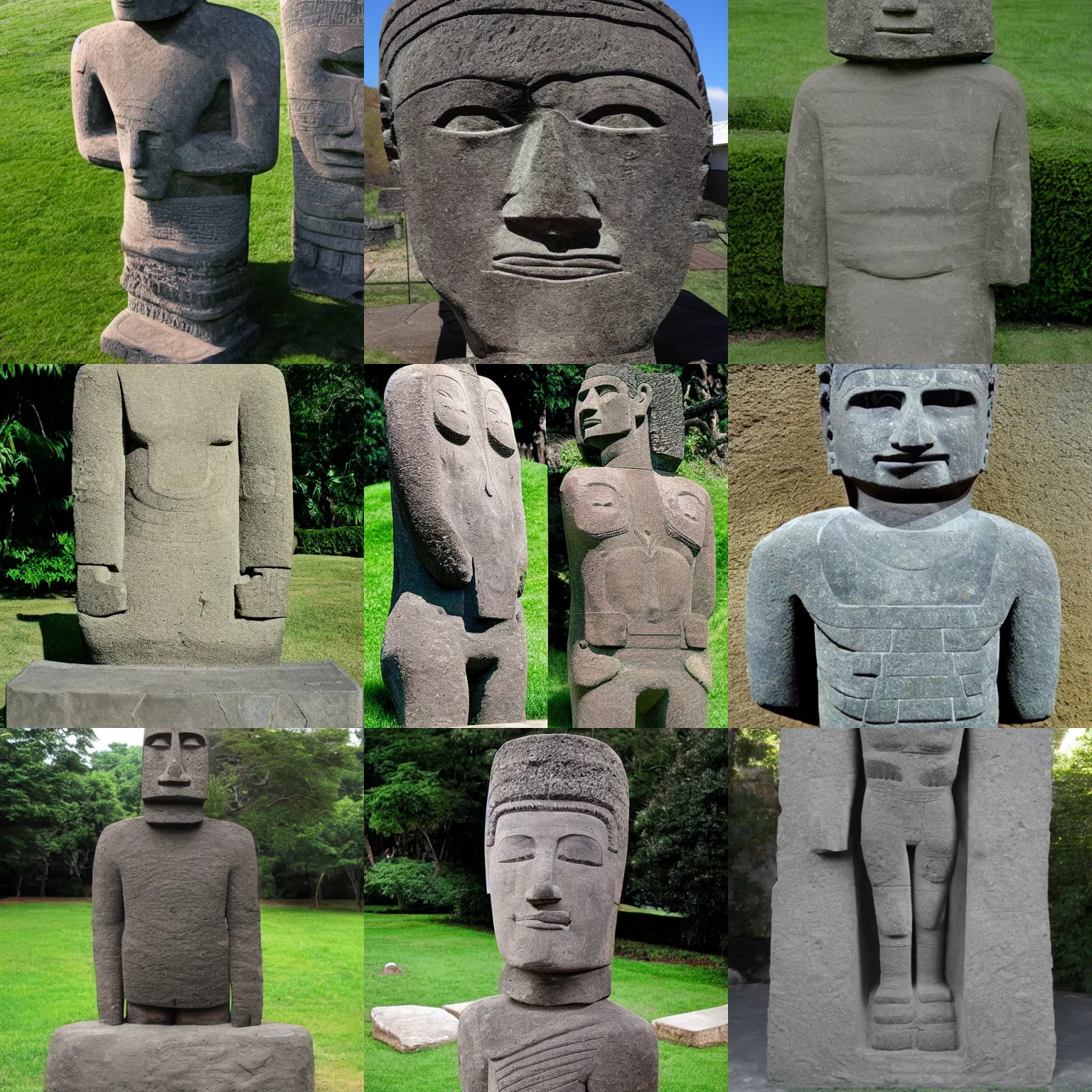 Prompt: bill clinton's full body statue. mesoamerican stone carving. embossed stone relief. moai. photo.