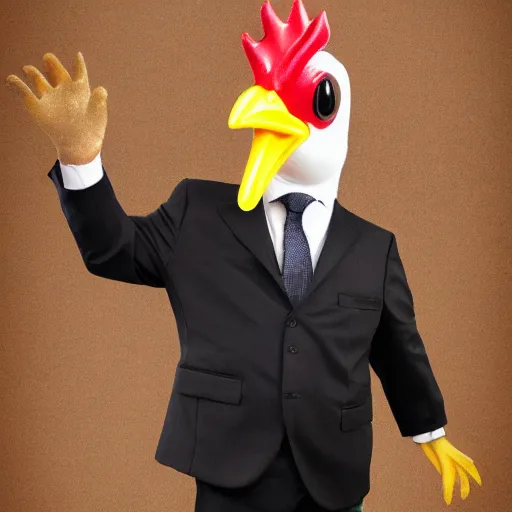 Image similar to a high quality photo of a chicken wearing a suit, 8k, digital art