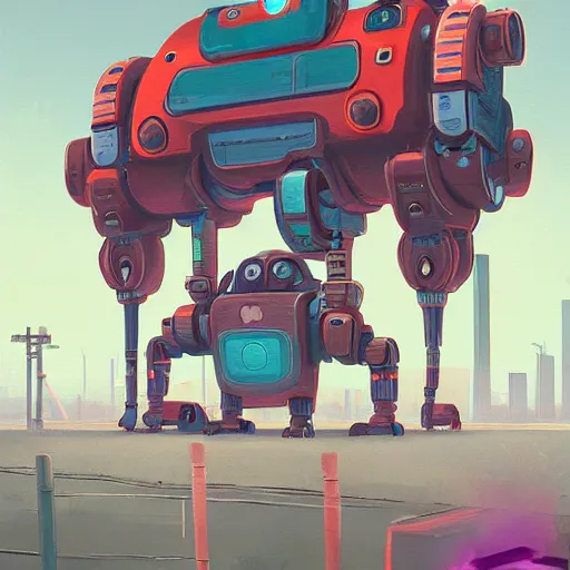 Image similar to a cyberpunk corgi robot, digital painting by simon stalenhag