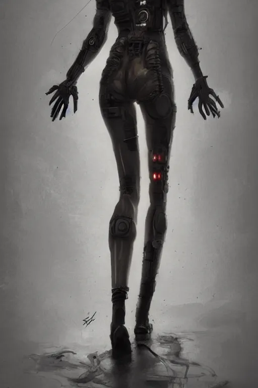 Image similar to body with head and feet and shoes and hands, cyberpunk, female character, beautiful head, nice legs, concept art, artstation, intricate details, dramatic lighting