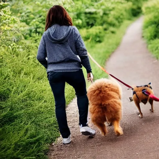 Prompt: A dog taking a human out on a walk