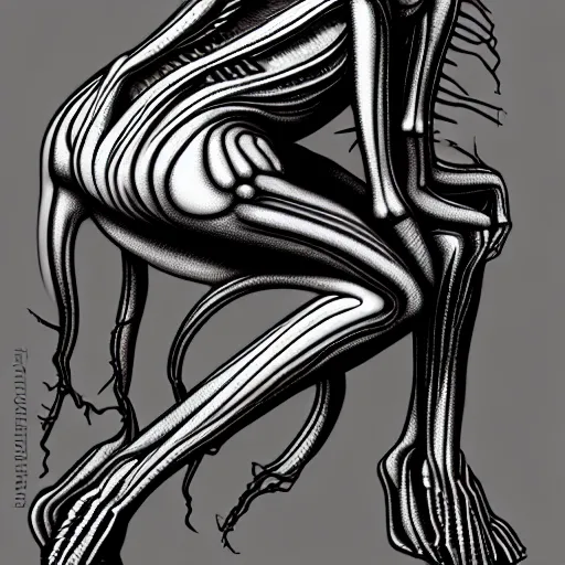 Prompt: beautiful contortionist girl inspired by giger