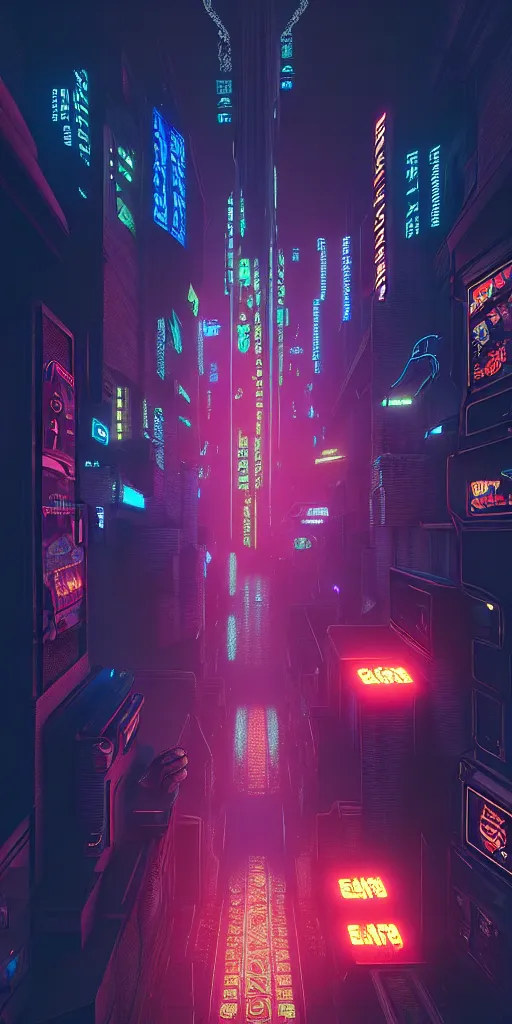 Image similar to epic cyberpunk arcade city : : blade runner, james guilleard, beeple, laurie greasley, dan mcpharlin : : ornate, dynamic, particulate, rich colors, intricate, elegant, highly detailed, centered, artstation, smooth, sharp focus, octane render, 3 d