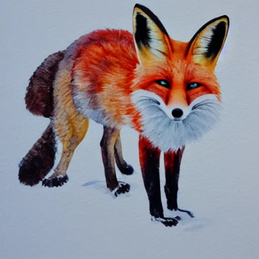 Image similar to watercolour, fox in the snow