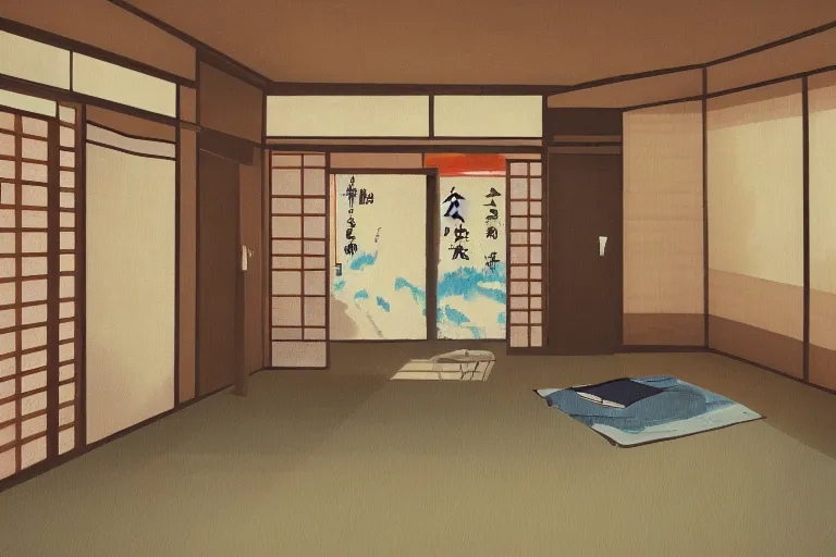 Image similar to concept art of japanese room, sen no rikyu, mad paint