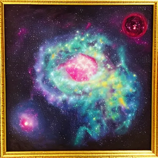 Prompt: A nebula in the shape of Obama surrounded by the cosmos, oil painting