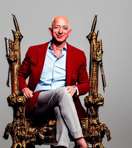 Image similar to A photo of jeff bezos the barbarian sitting on his throne, award winning photography, sigma 85mm Lens F/1.4, perfect faces