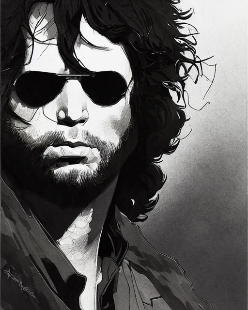 Image similar to portrait of jim morrison, concept art, sumi - e style, intricate linework, artstation, trending, highly detailed, smooth, focus, art by yoji shinkawa,