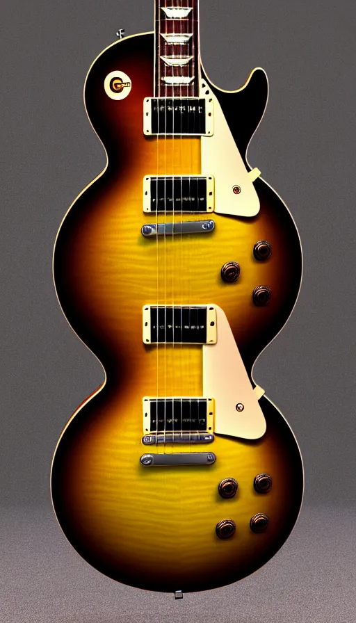 Prompt: stunning gibson les paul vintage sunburst, 3 d hyperrealistic 8 k image style, detailed render, studio photograph with dramatic lighting, depth of field