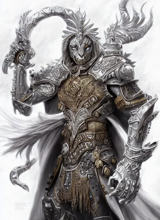 Image similar to anthropomorphized white lion paladin casting spell, heroic pose, concept art, insanely detailed and intricate, hypermaximalist, elegant, ornate, hyper realistic, super detailed, art deco, cinematic, trending on artstation, magic the gathering artwork