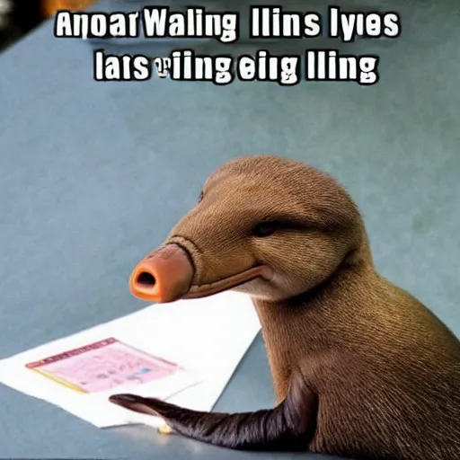 Prompt: a platypus loves looking at memes