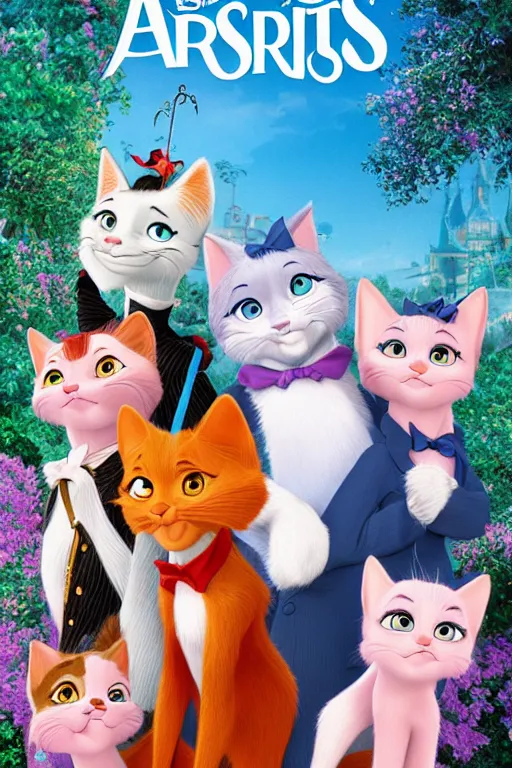 Prompt: aristocats movie poster, cgi, cinema, realistic