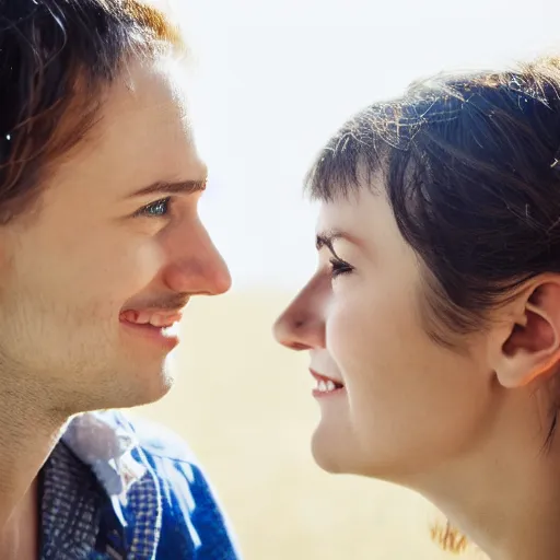 Prompt: first - person photograph of a woman in love, white space, 4 k, professional photography, extreme detail, realistic facial features, eye contact