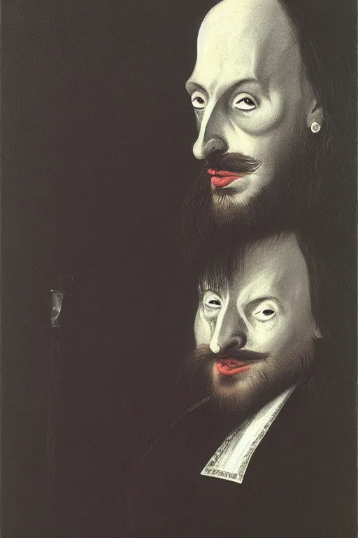 Prompt: Shakespeare as a black metal vocalist Edward Hopper and James Gilleard, Zdzislaw Beksisnski, higly detailed