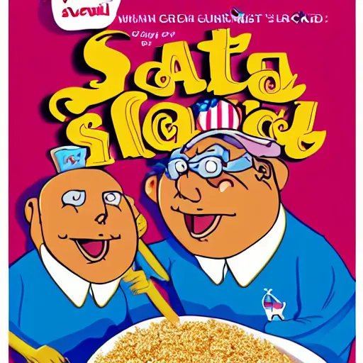 Prompt: silly cover illustration for a box of fat George Washington kids' sugar cereal