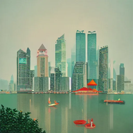 Image similar to the singapoore skyline painted by hsiao ron cheng