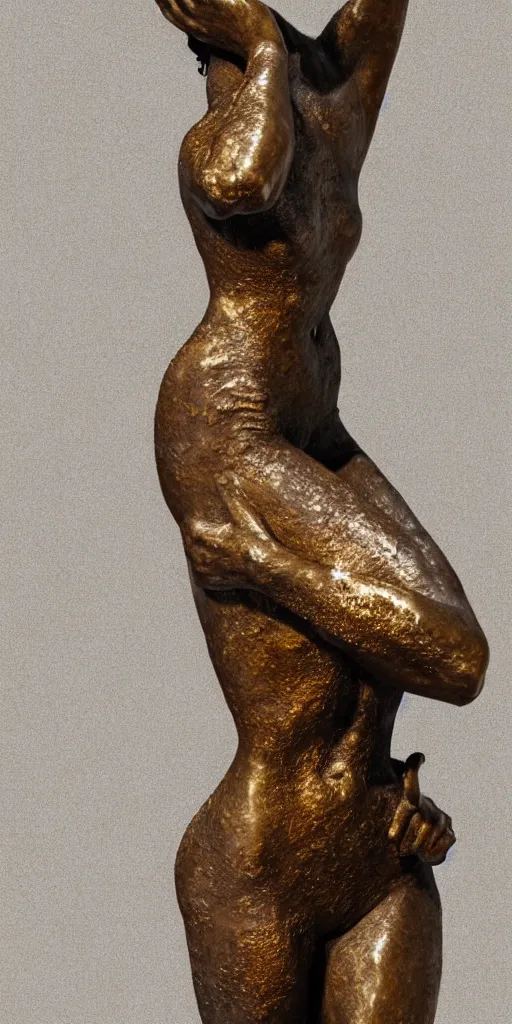 Prompt: detailed photo of an old bronze patina statue of miss universe, full body portrait, various pose, photorealism, intricate detail, museum diffuse lighting