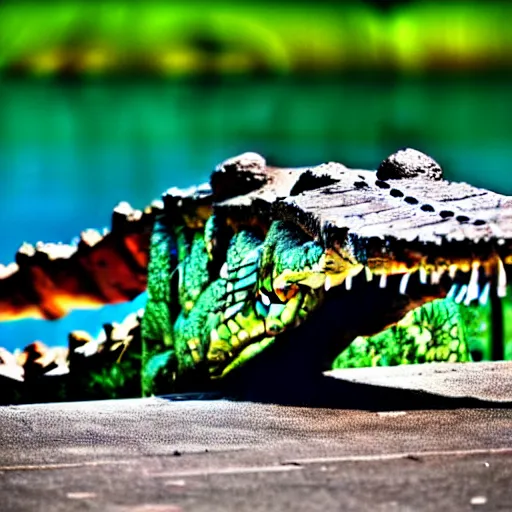 Image similar to Full body photo of a crocodile with feathers