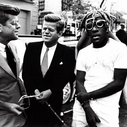 Image similar to jfk smoking a blunt with lil uzi vert,