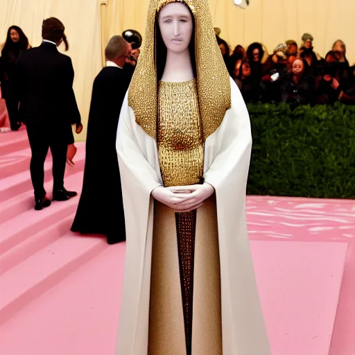 Image similar to photo of the virgin mary at the met gala