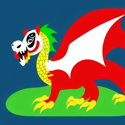 Image similar to vector art of welsh dragon and panda mixed, intercrossed, chimera, welsh flag, adobe illustrator