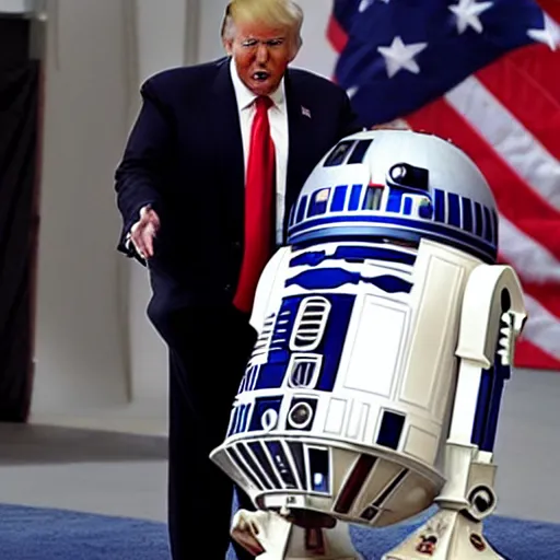 Prompt: donald trump in the new star wars with r 2 d 2 8 k detailed
