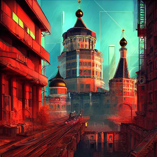 Image similar to cyberpunk old russia, digital art, high quality