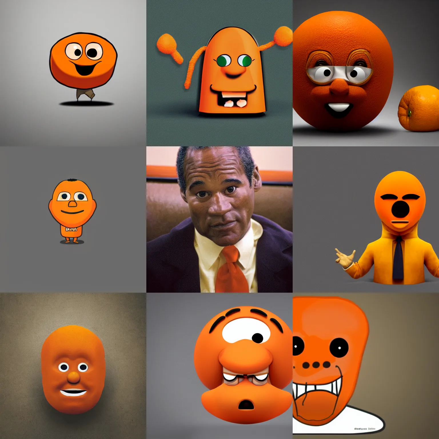 Prompt: an anthropomorphized orange with the face of o. j. simpson
