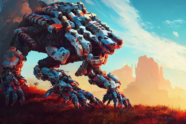 Image similar to burrower machine creature robot of horizon forbidden west horizon zero dawn radiating a glowing aura global illumination ray tracing hdr fanart arstation by ian pesty and alena aenami artworks in 4 k