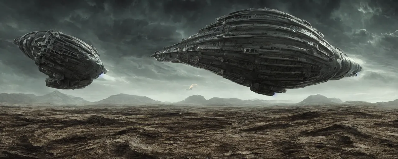 Prompt: a large organic like spaceship landing on a barren dry land with an epic cloud formation on the background by HR GIger, Dariusz Zawadzki, gustave doré, zhuoxin ye, very detailed, octane render, 8k, oranate and brooding, scary and dark, canon 24mm lens