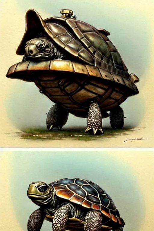 Image similar to (((((1950s steampunk turtle robot house . muted colors.))))) by Jean-Baptiste Monge !!!!!!!!!!!!!!!!!!!!!!!!!!!