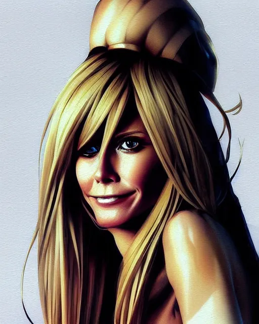 Image similar to portrait of Heidi Klum as Anime girl cute-fine-face, full body! pretty face, realistic shaded Perfect face, fine details. Anime. realistic shaded lighting by Ilya Kuvshinov Giuseppe Dangelico Pino and Michael Garmash and Rob Rey