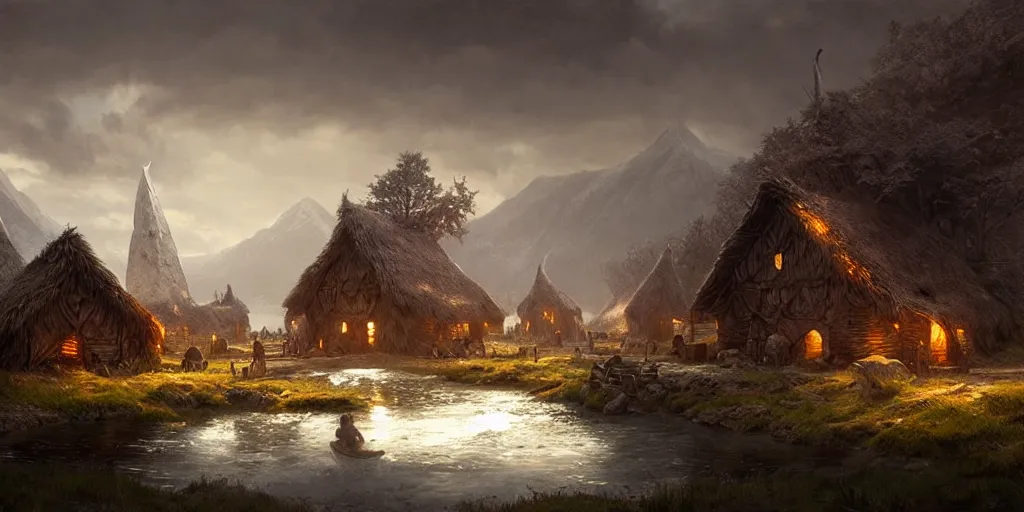 Image similar to beautiful viking village, digital art, landscape, fantasy art, octane render, ureal engine, high detail, very realistic, by greg rutkowski. by james gurney