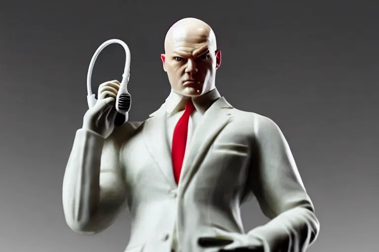 Image similar to a marble sculpture of agent 4 7 from hitman wearing headphones